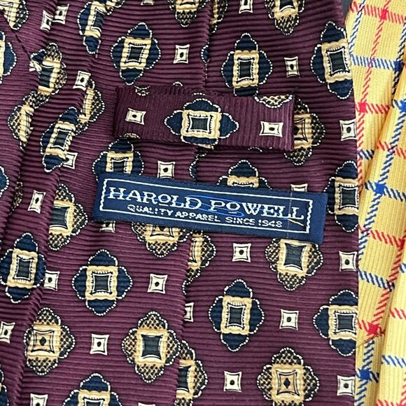 Harold Powell Geometric/Plaid Design 100% Silk Necktie Lot Of 2 - Picture 4 of 5